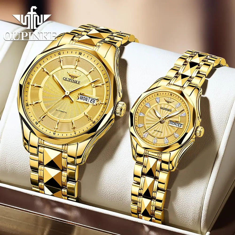 Часы OUPINKE мужские/женские механические, оригинальные золотистые швейцарские роскошные брендовые Автоматические наручные часы для пар