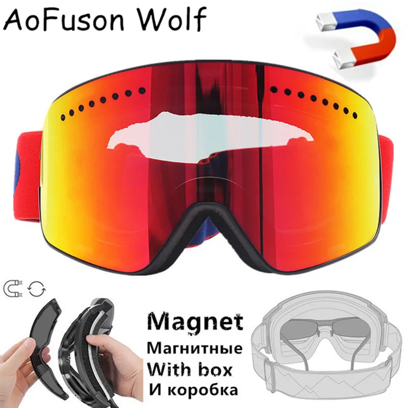 

Магнитные лыжные очки, профессиональные двойные UV400 Анти-туман большие сферические мужские и женские мужские маски Лыжные Сноуборд очки с к...