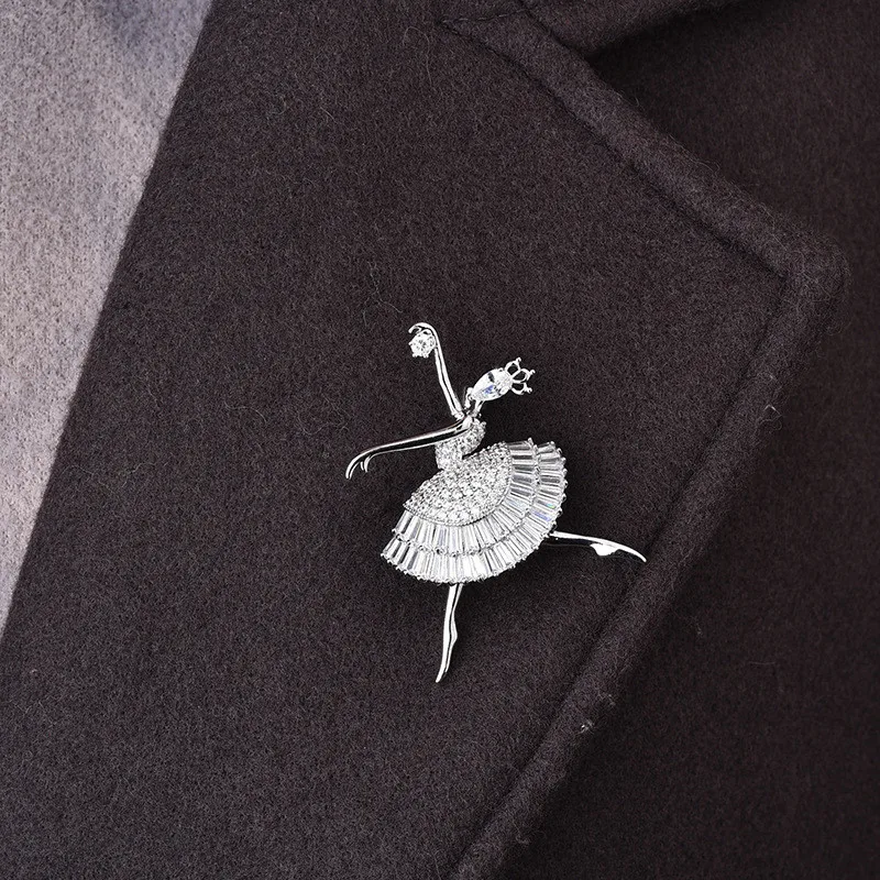 Женская брошь в форме Танцующей Балерины Элегантная Брошь со сверкающими