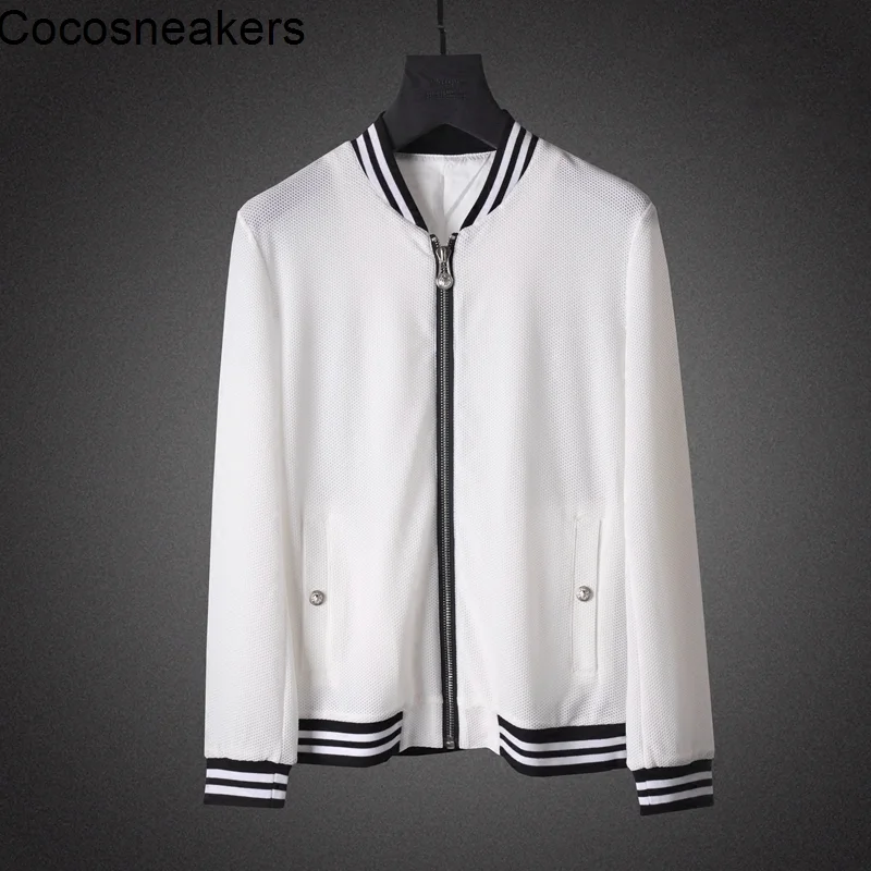 

New High level mesh hollowed out spring and autumn new jacket fashion trend thin baseball collar men's jacket