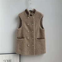 chic women winter wool fur leather waistcoat high quality stand collar lamb wool vest c577
