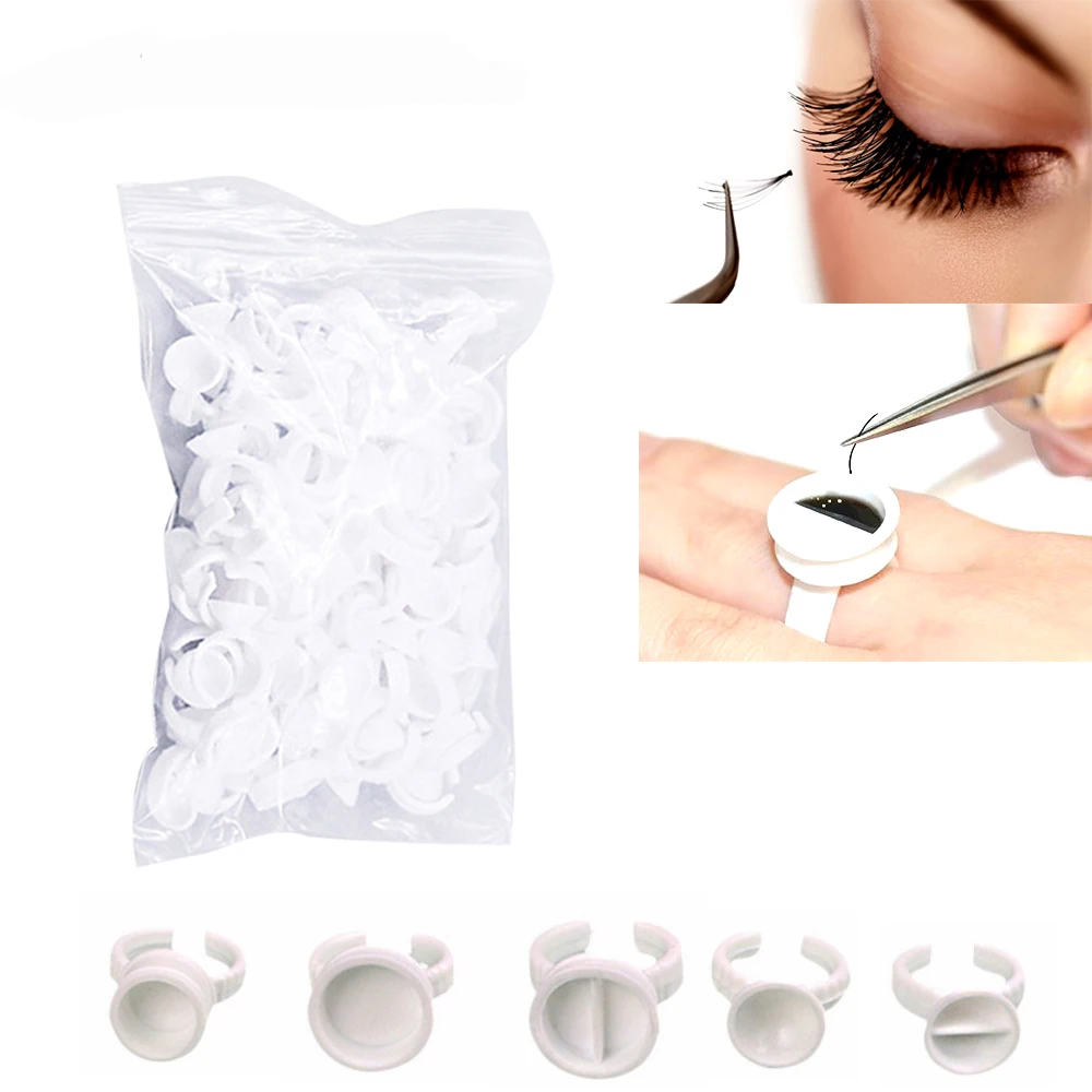 

100pcs Disposal Tattoo Pigment Holder Ring with Grid Eyelashes Extension Adhesive Glue Holder Palette for Eyelash Extension