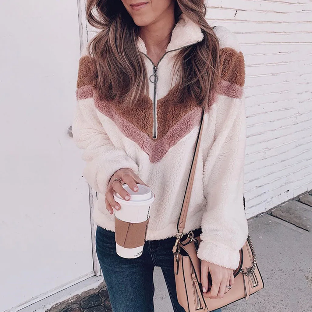 Женская фланелевая Толстовка Chamsgend на молнии плюшевый пуловер с прострочкой и