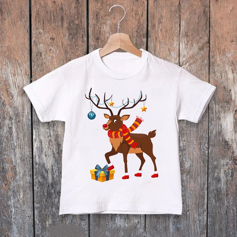 Camiseta divertida de &aacute;rboles de ciervos de Navidad para ni&ntilde;os y ni&ntilde;as, ropa de Navidad, camisetas Harajuku, Top de manga corta 2022-3