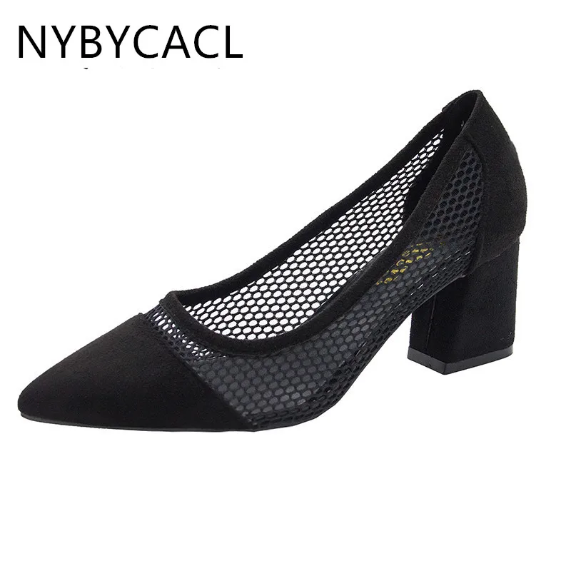 

Mesh High Heels Summer Shoes Woman New Breathable High Heel Slender Heel Shallow Mouth Pointed Square Heel Slip-On Single Shoes