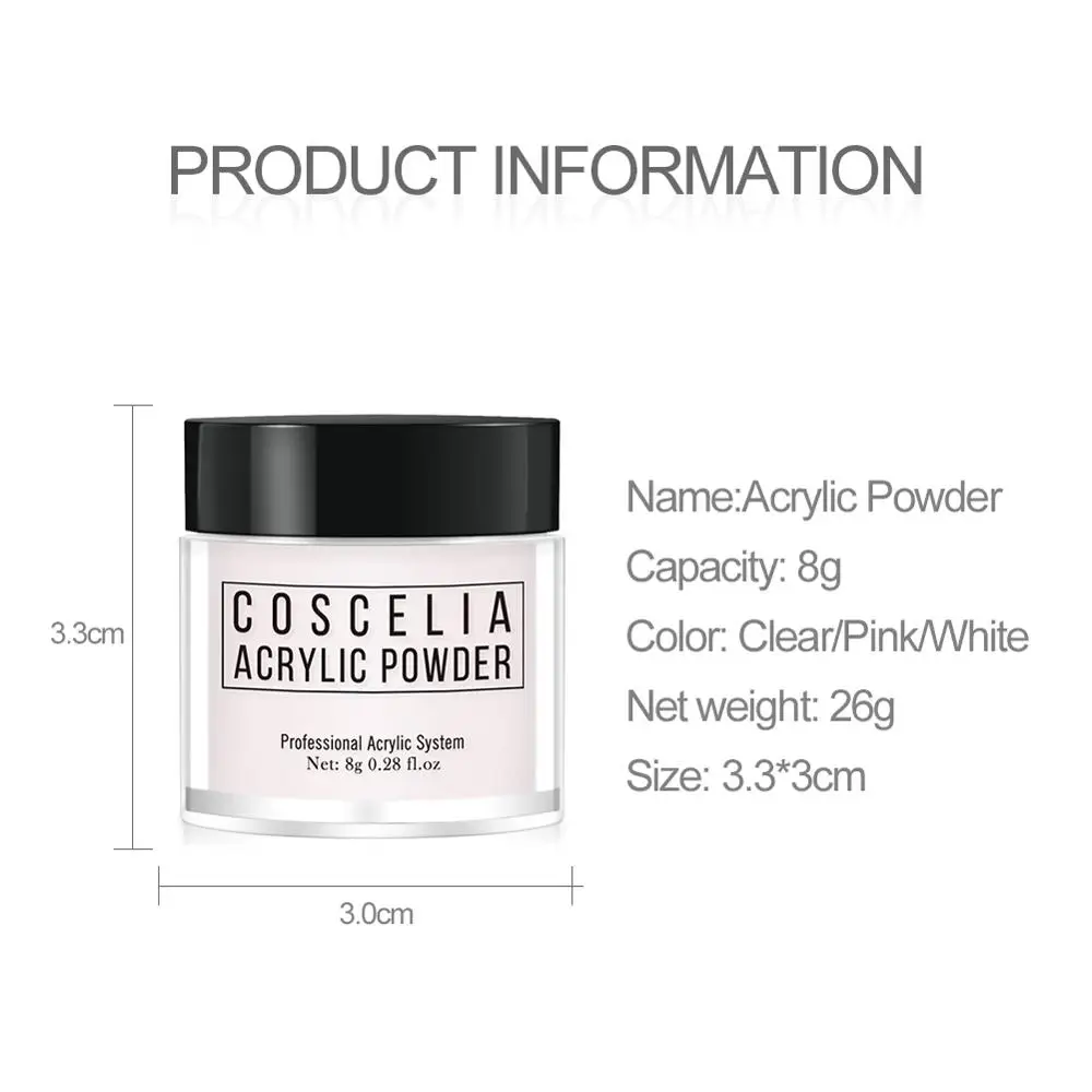 Прозрачная/Розовая/белая акриловая пудра COSCELIA инструмент для маникюра