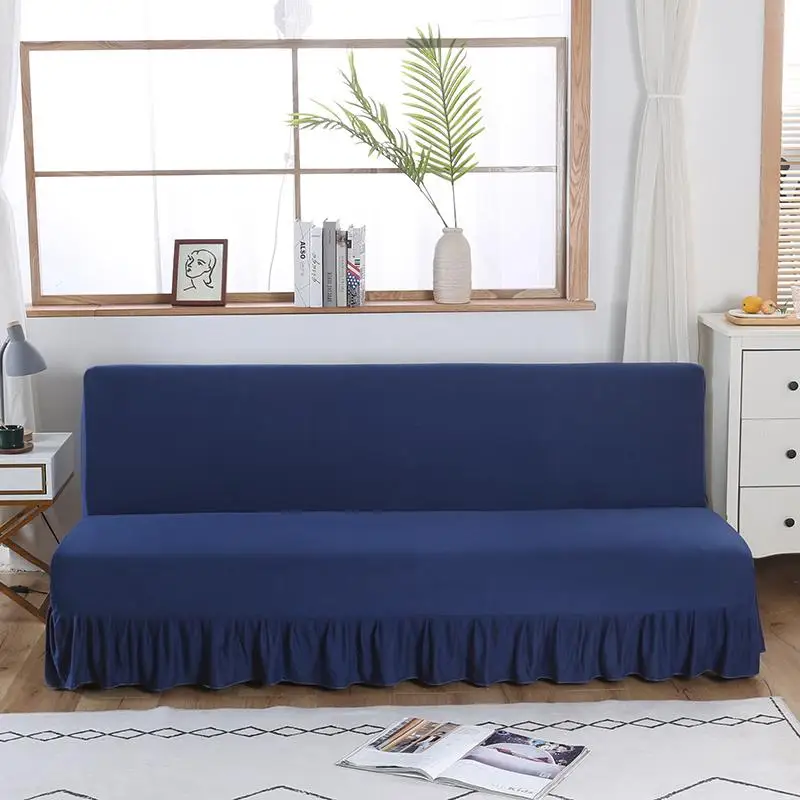 Funda de sof&aacute; con borde de falda, cubierta de sof&aacute; plegable sin reposabrazos, todo incluido, Protector el&aacute;stico-3