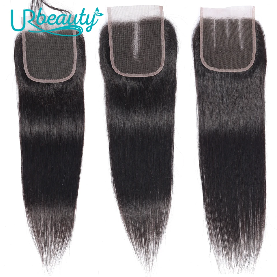 UR beauty прямые волосы 4*4 закрытие шнурка средний коэффициент "-20" бразильские не Реми волосы человеческие волосы закрытие шнурка натуральный черный цвет