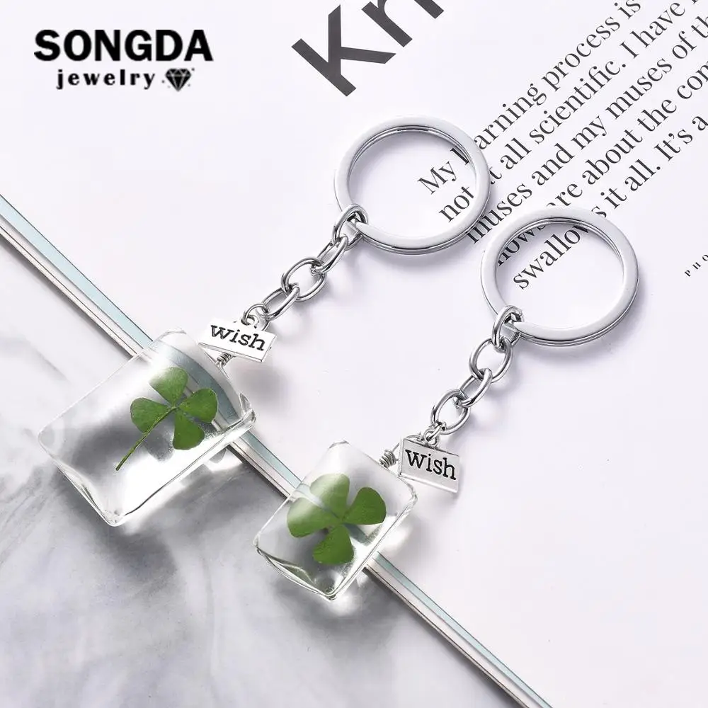 SONGDA сушеный зеленый четырехлистный клевер в стеклянном шаре брелок для женщин