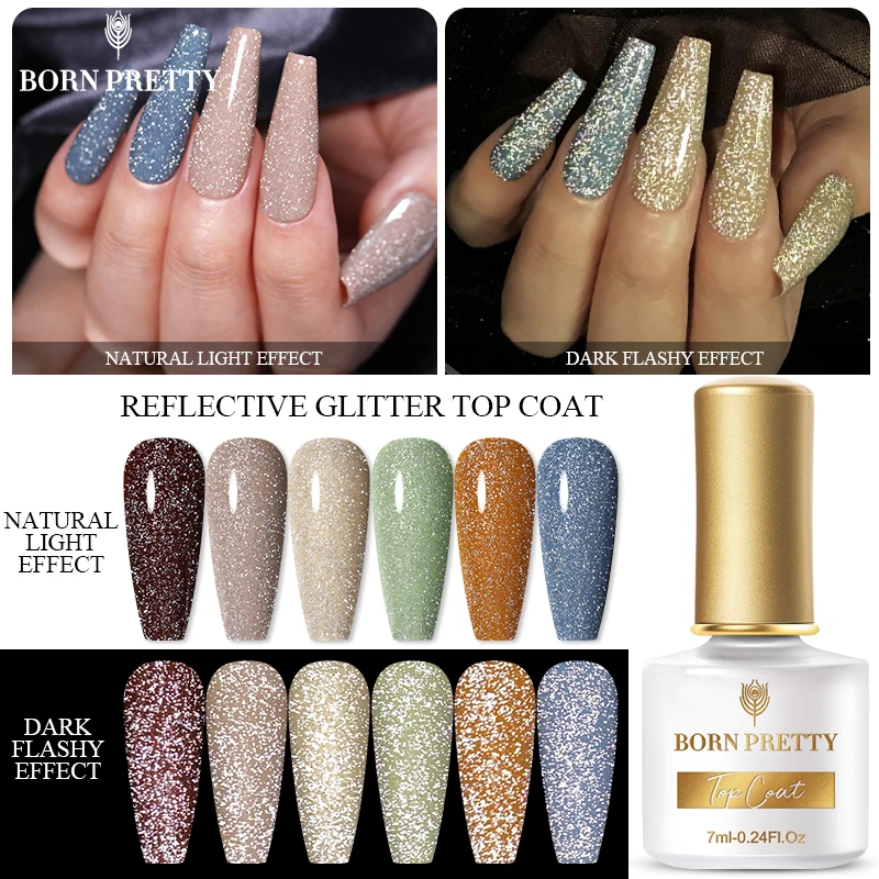 

BORN PRETTY 1 флакон 7 мл светоотражающий верхний слой функция гель Блестящий серебряный Топ покрытие гель отмачиваемый УФ-гель для дизайна ногте...