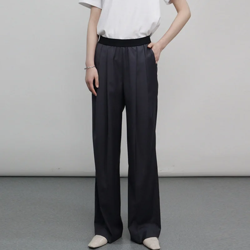 [DEAT] High Elastic Waist Trousers New Loose Pants Women Black Patchwork Office Lady Befree Fashion Tide Summer 2021 7E1409