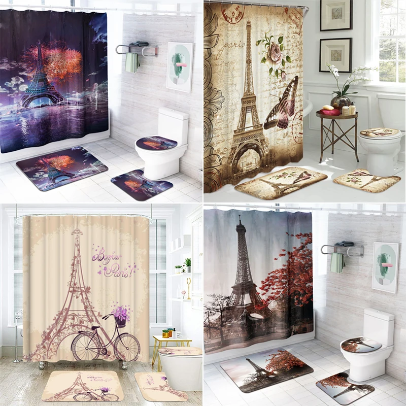 Красивая Парижская башня с принтом бабочек водонепроницаемая занавеска для душа