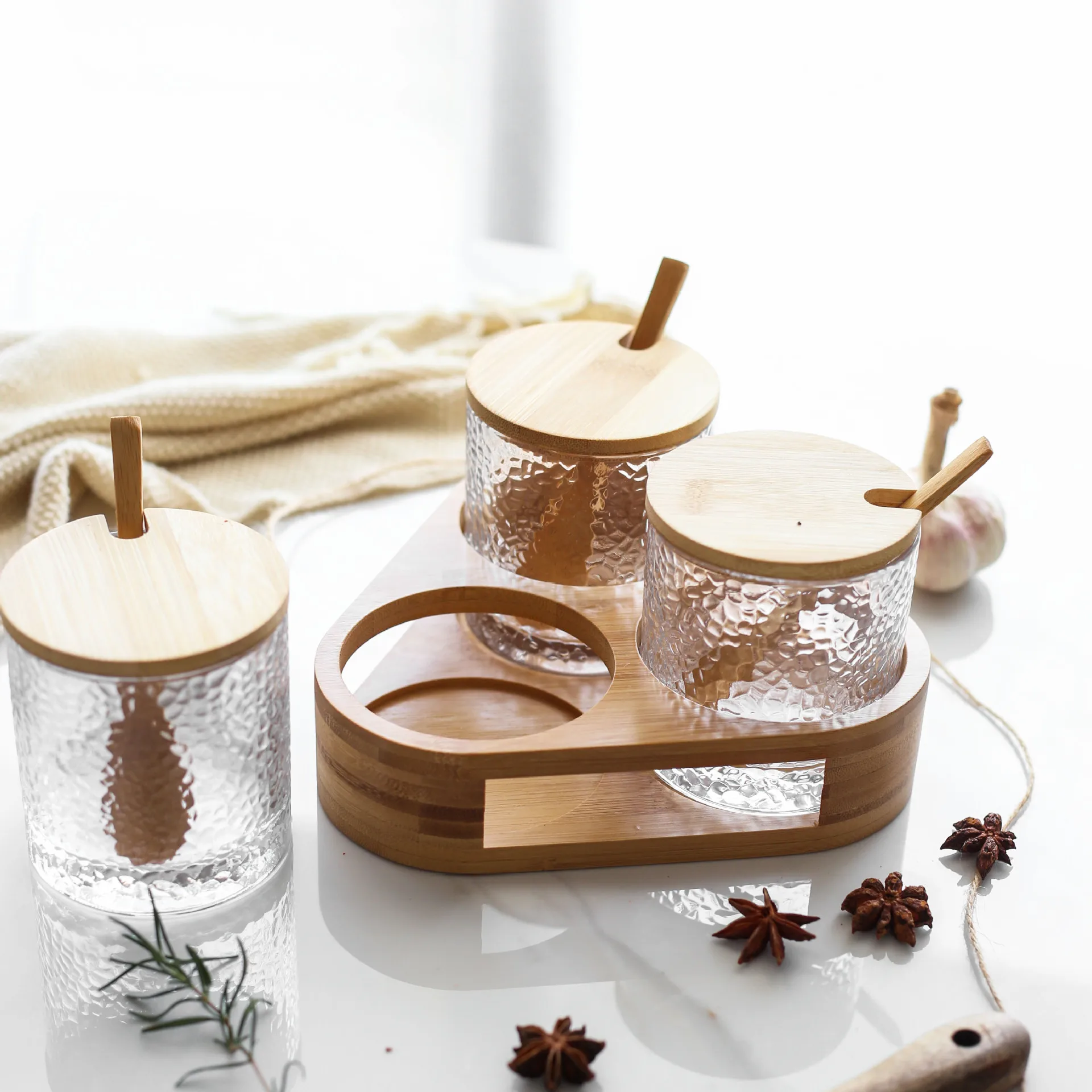 Японский стиль молоток стеклянная приправа баночка из трех частей Кухонный