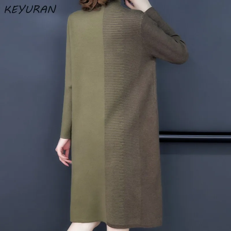 Женское трикотажное лоскутное сексуальное платье свитер с высоким воротом