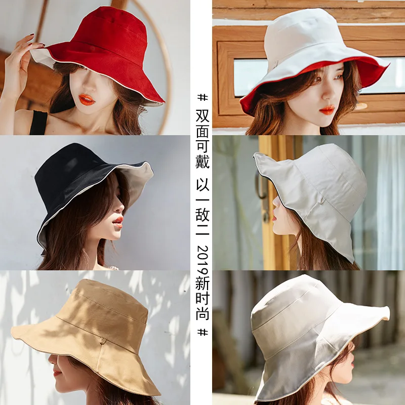 

Hat female summer all-match fisherman hat sunscreen double-sided sun hat big edge ins sun hat