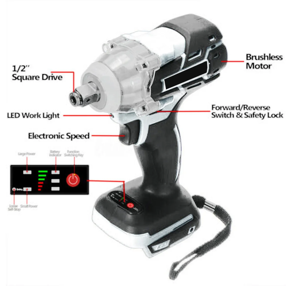 Аккумуляторный бесщеточный ударный гайковерт 18 в 520нм корпус без батарей для