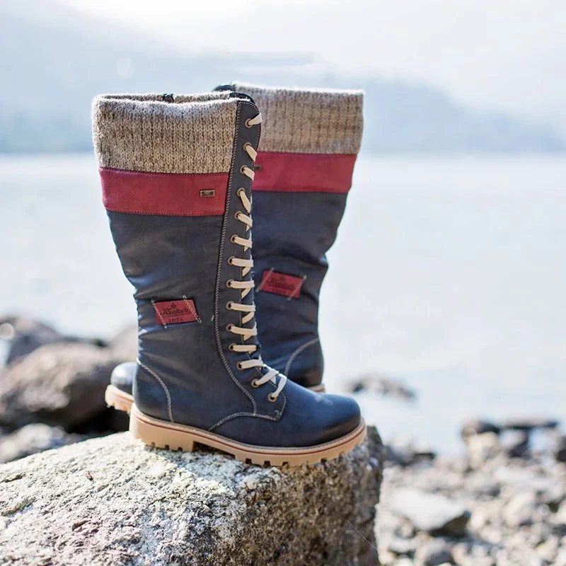 Женские сапоги до середины икры 2021 зимние теплые в стиле панк с боковой молнией