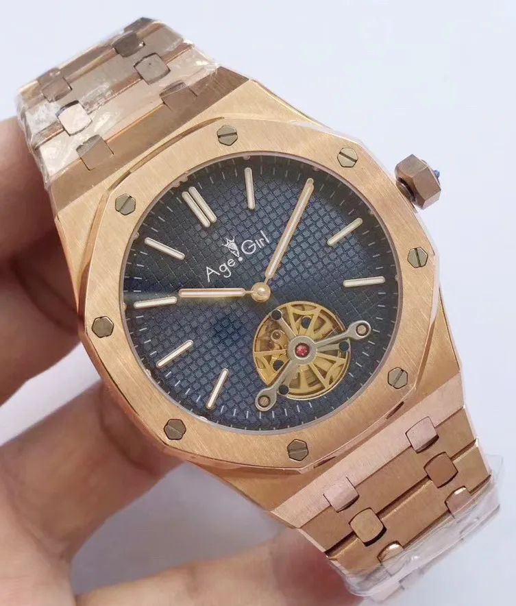 Роскошные брендовые Новые Мужские автоматические механические Tourbillon сапфировое серебро розовое золото светящиеся синие Черные часы прозрачные AAA - Цвет: Gold Blue