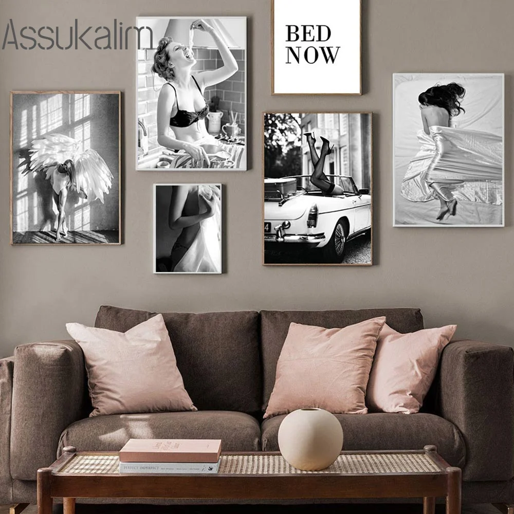 Привлекательный фотопостер для автомобиля черно-белые художественные принты