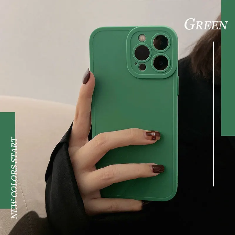 

Simple Retro Green iPhone13 12 11Pro Max Phone Case Solid Color Silica Gel Frosted Back Cover For Xr Xs Max 7 8Plus