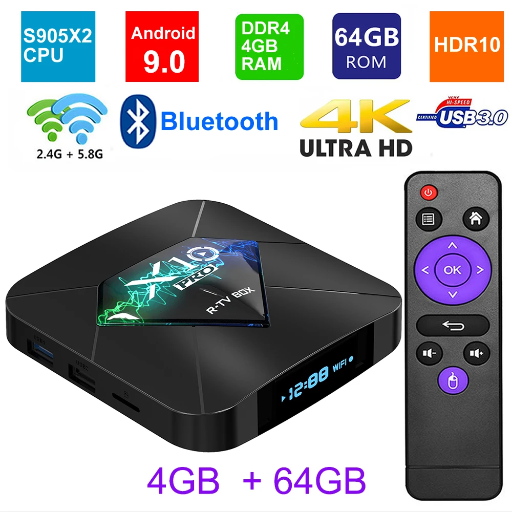 X10 Pro Android 9,0 Smart tv BOX S905X2 DDR 4 GB 32GB 64GB 2,4G 5GHz Wifi Поддержка USB3.0 BT4.0 4K 3D Netflix Android ТВ-плеер
