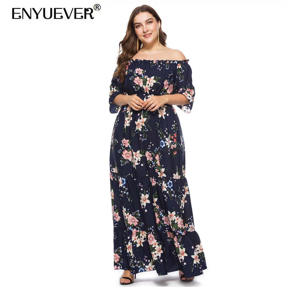 

Женское длинное платье с открытыми плечами, высокой талией и цветочным принтом