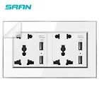 Универсальная Розетка SRAN на 5 контактов, с USB,13 а, 250 В, белаязолотая акриловая панель, с зеркальным покрытием, серебряная кромка, мм х 86 мм, розетка