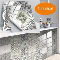 10pcs retro flower gray matte crystal tiles sticker removable covers for bathroom kitchen tables floor hard wearing wall decals