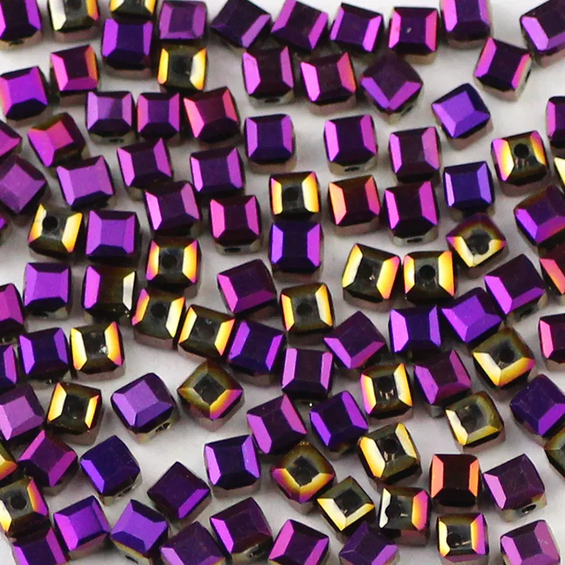 Purple YHBZRET, квадратная форма, высококлассные Австрийские хрустальные бусины, разделители, 3 мм, 100 шт, плакированные шарики, свободные бусины для изготовления ювелирных изделий, браслетов своими руками - Цвет: Purple