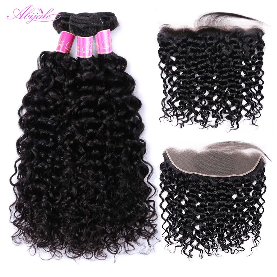 Abijale кружевное лобовое Закрытие с пучками бразильская холодная завивка пучки