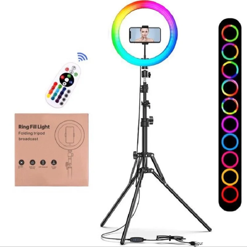 

Кольцевой светодиодный светильник для селфи, круглая Светодиодная лампа RGB для фотосъемки, со штативом, для стриминга видео в реальном врем...