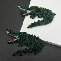 1 pieces handmade beaded crocodile animal rhinestones patch embroidery applique badges diy sewing clothes bags hat decorated