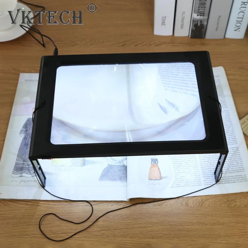 

2.5x Rectangular Table Magnifier with LED Light USB Plug-in Reading Repairing Full Page Stand Magnifying Glass Lens for Older