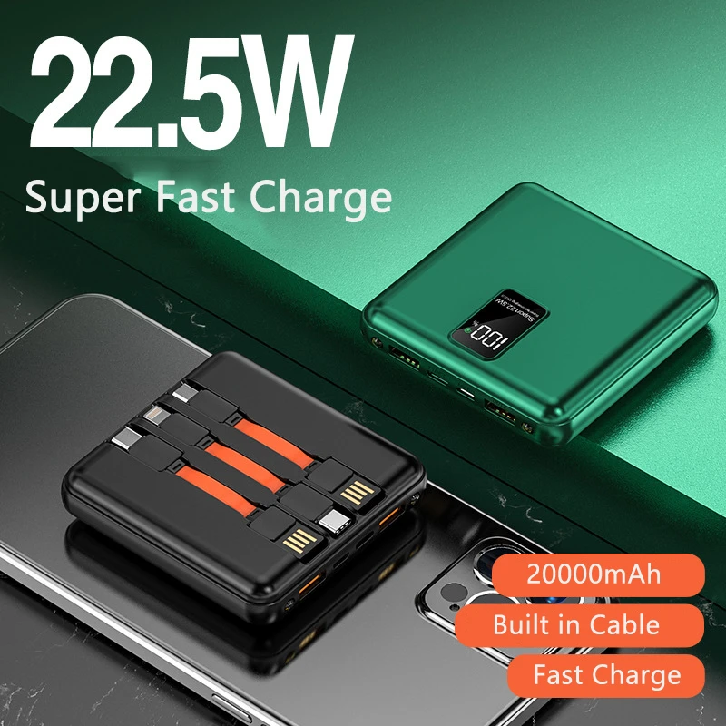 

20000mAh Mini Power Bank 22.5W Quick Fast Charging Powerbank with PD USB Type C Cable Poverbank for iPhone Huawei Samsung Xiaomi