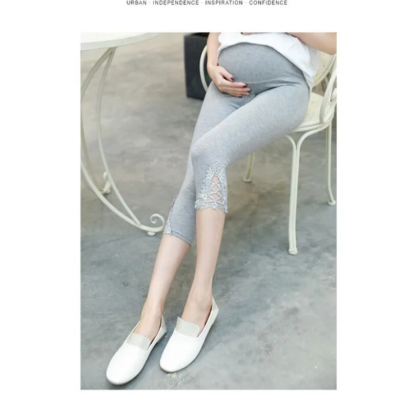 Леггинсы для беременных тренировок на животе летние капри из хлопка с кружевной