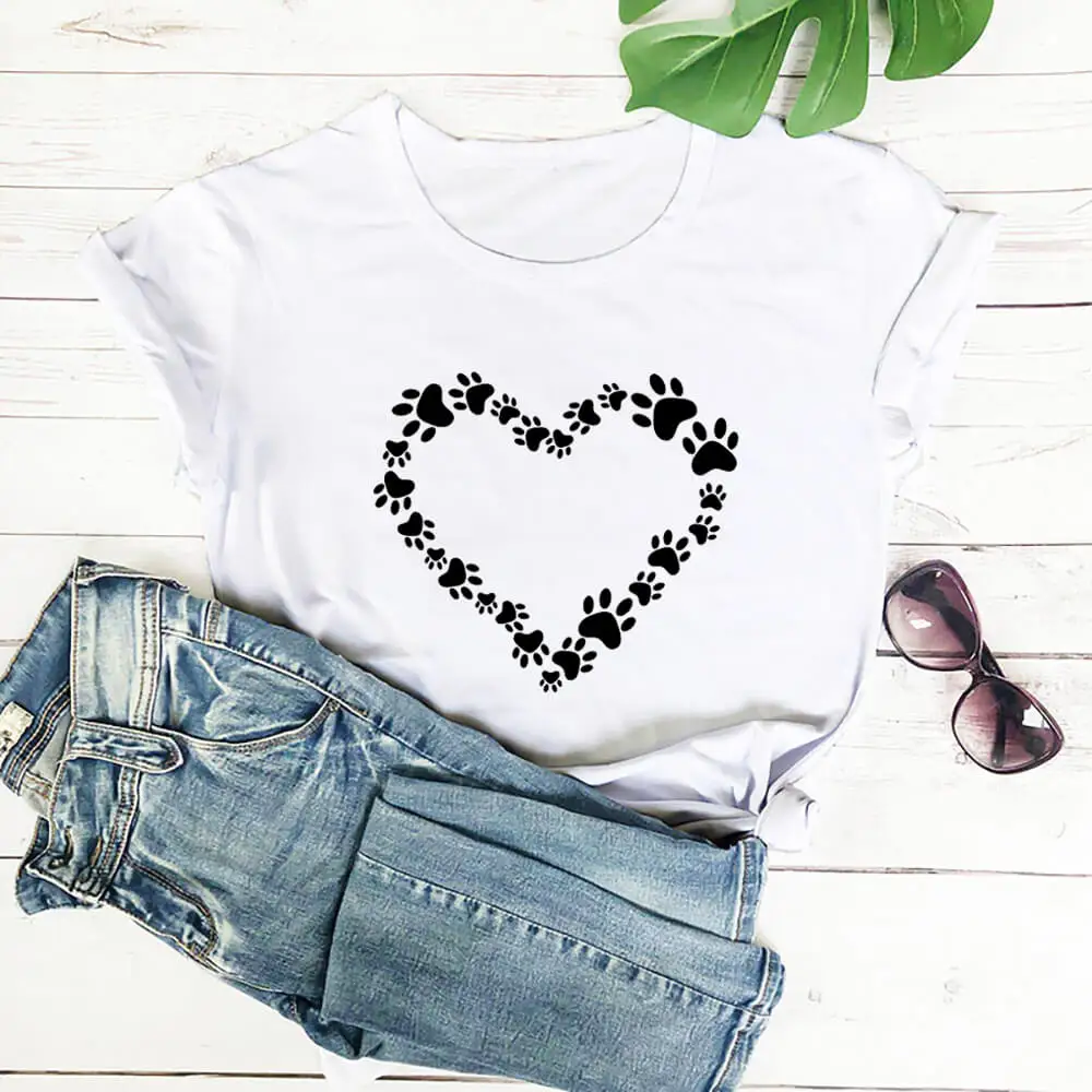 Новое поступление забавная Повседневная футболка из 100% хлопка с принтом лапки
