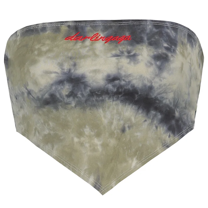 

Summer Women's Street Fashion Sexy Word Shoulder Tie-dyed Letter Embroidery Backless Strap Tube Top Women