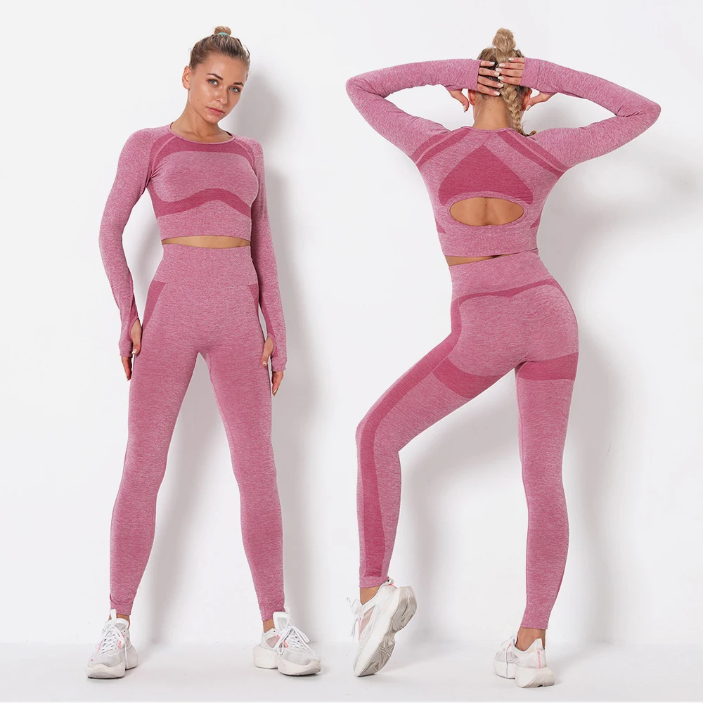 

Women seamless gym set long sleeve uppe control sport leggings gym clothes seamless sport suit sexy girls Free Shipping