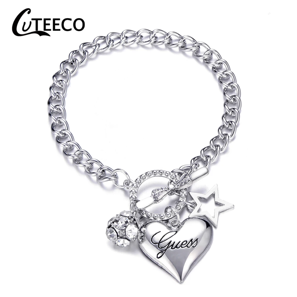 Cuteeco Мода Silve бренд золотой цвет женские ювелирные изделия кристалл браслет амулет манжет цепь кулон браслет на День Святого Валентина подарок