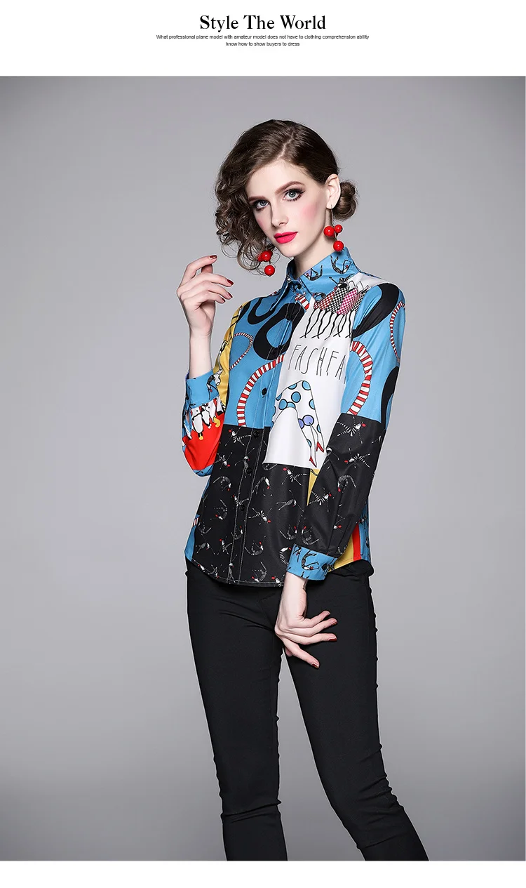 Осень, винтажные Женские топы и блузки, модная дизайнерская рубашка с принтом из мультфильмов, блузы с длинными рукавами, женская одежда