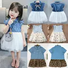 Женское джинсовое платье в горошек, с леопардовым принтом