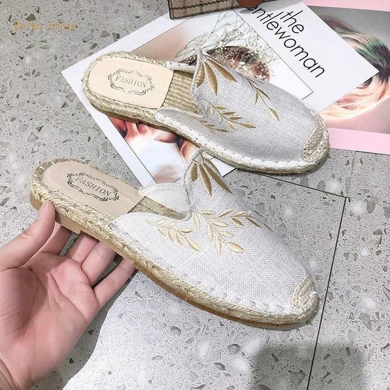 

Fisherman Shoes Women's Slippers Slip-on Embroidered Women's Shoes Ins Trendy Semi-Slipper Mules Outer Wear