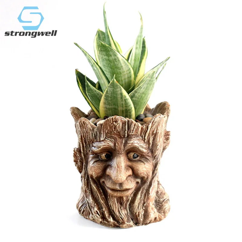 Strongwell Винтаж имитация старая голова цветочный горшок контейнер сада дерево
