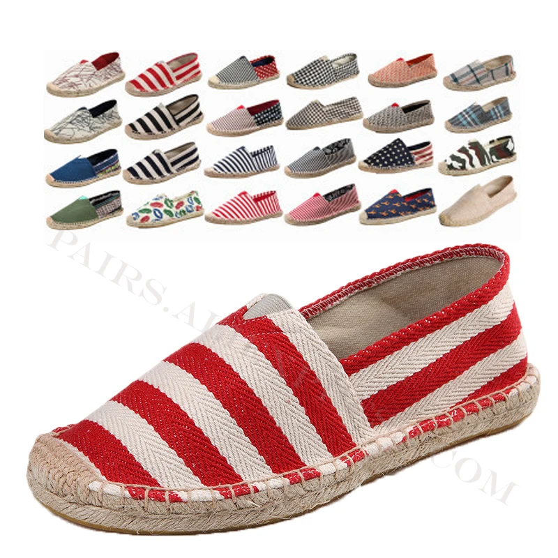 Spring Autumn Womens Flat Shoes Breathable Linen Fisherman Shoes Slip-on Canvas Driving Shoes Unisex Espadrilles Stripe Loafers