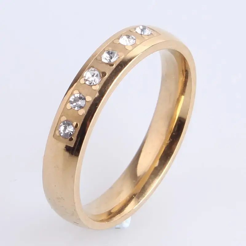 

wedding rings 4mm gold color six crystal 316L Stainless Steel wedding rings for women men wholesale