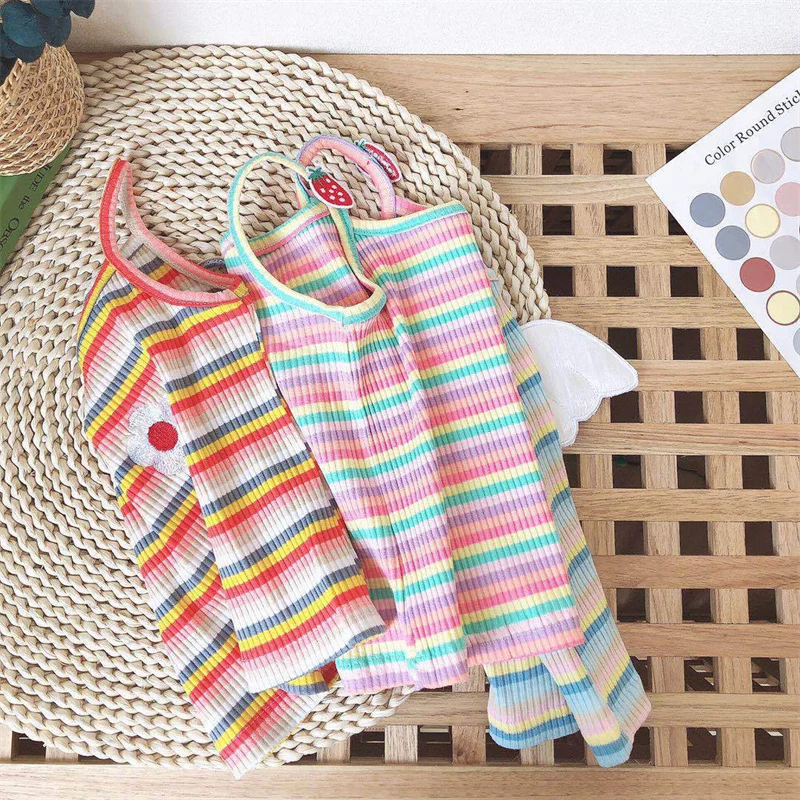 Хлопковая майка для девочек в полоску с цветочным принтом | Мать и ребенок