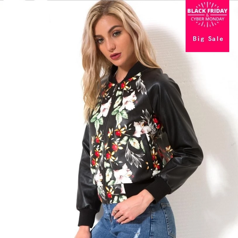 Женская кожаная куртка с принтом осень 2018 новая короткая мотоциклетная из