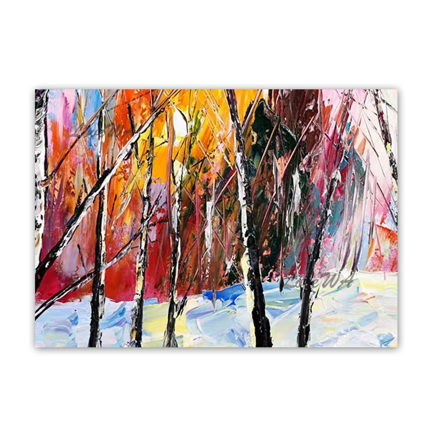 

High Quality Abstract Colorful Birch Trees Canvas Oil Painting Wall Art Craft And Artwork Home Decor Paintings Unframed For Deco