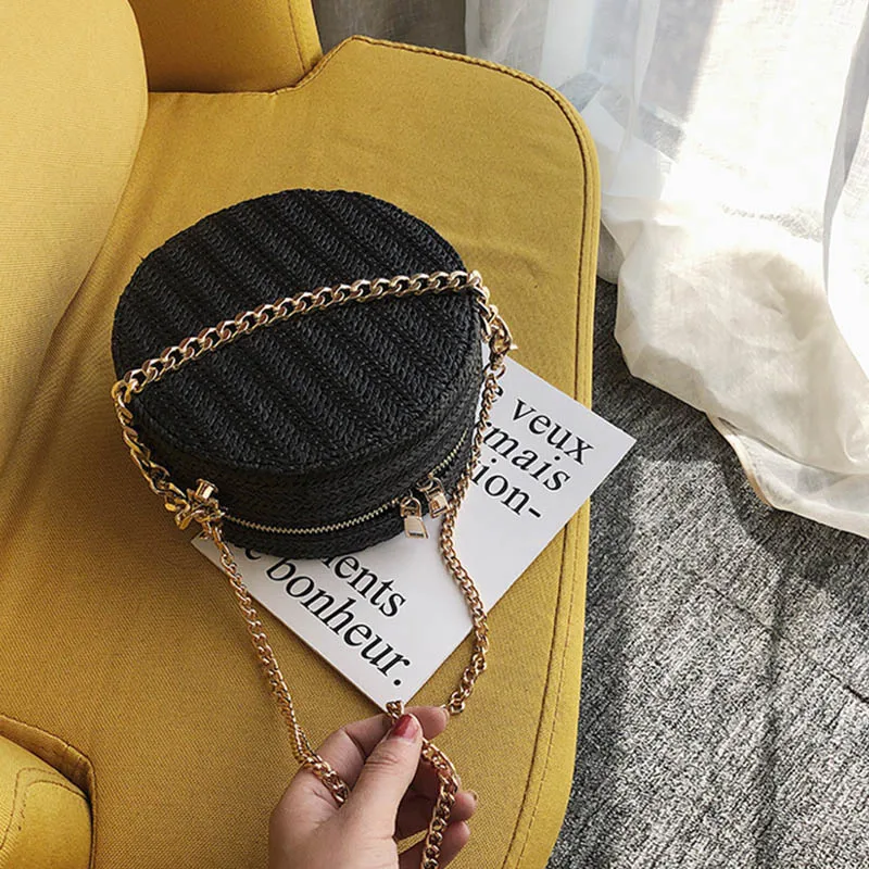 

Ladies Crossbody Bag Round Weaved Removable Strap Handbag Shoulder Bag TC21