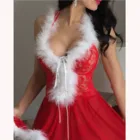 Женское Красное рождественское платье 2020, кружевная Сексуальная мини-ночная рубашка с воротником хомутиком, женские элегантные сексуальные строченные платья # T2G